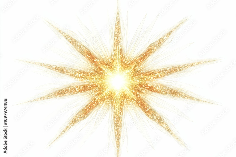 Fototapeta premium Golden starburst, glittering rays, bright center.
