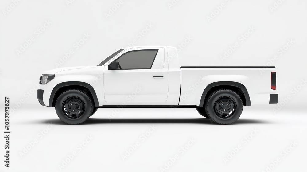 White pickup truck, side view. White pickup truck, side view.