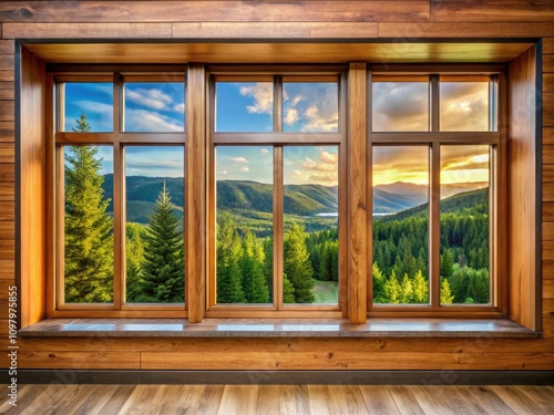 Modern Panoramic Window Photography - Isolated Wood Window Frames for Interior Design Inspiration and Architectural Showcase