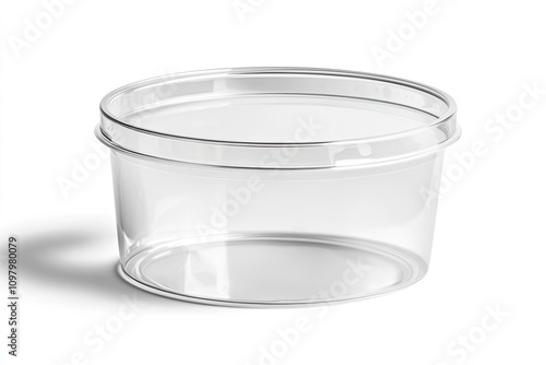 Transparent PET container packaging with a snap-on lid isolated on a white background. --ar 3:2 --v 6.1 Job ID: abd92858-257d-497a-a57f-b1542a588a36 photo