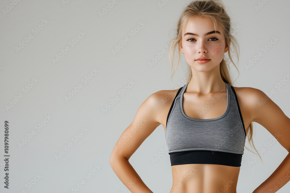 Young pretty blonde woman over isolated white background in sportswear Young pretty blonde woman over isolated white background in sportswear