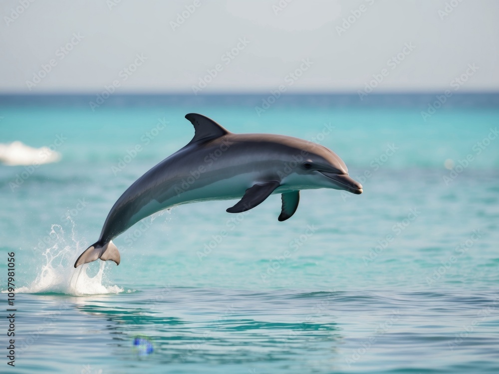 Fototapeta premium Graceful Dolphin Acrobatics in Blue Waters.