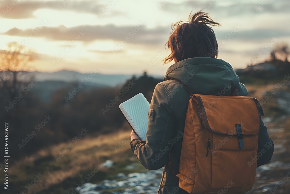 Fototapeta premium Solo Traveler with Backpack and Journal
