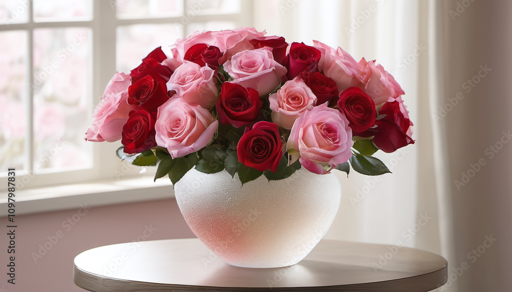 Obraz premium Romantic Roses in a Frosted Glass Vase