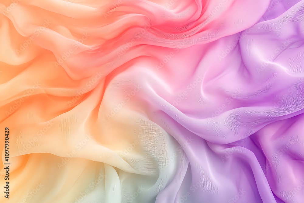 Fototapeta premium A soft, flowing fabric in gradient shades of orange, pink, and purple.