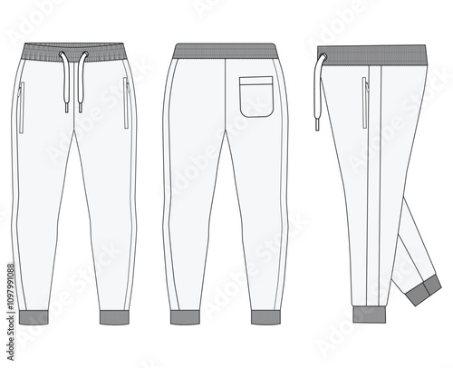 Trouser Jogger and technical fashion Boys Tricot Track Pants vector illustration outline