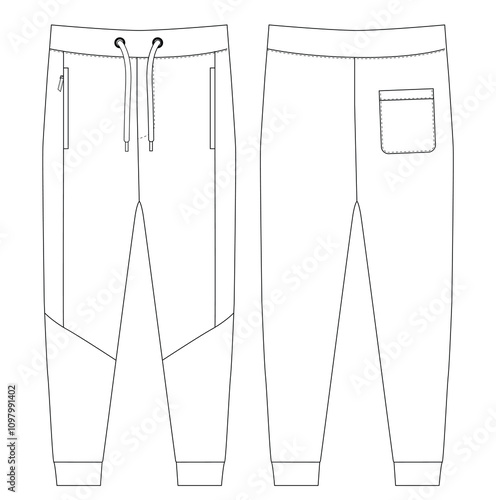 Trouser Jogger and technical fashion Boys Tricot Track Pants vector illustration outline