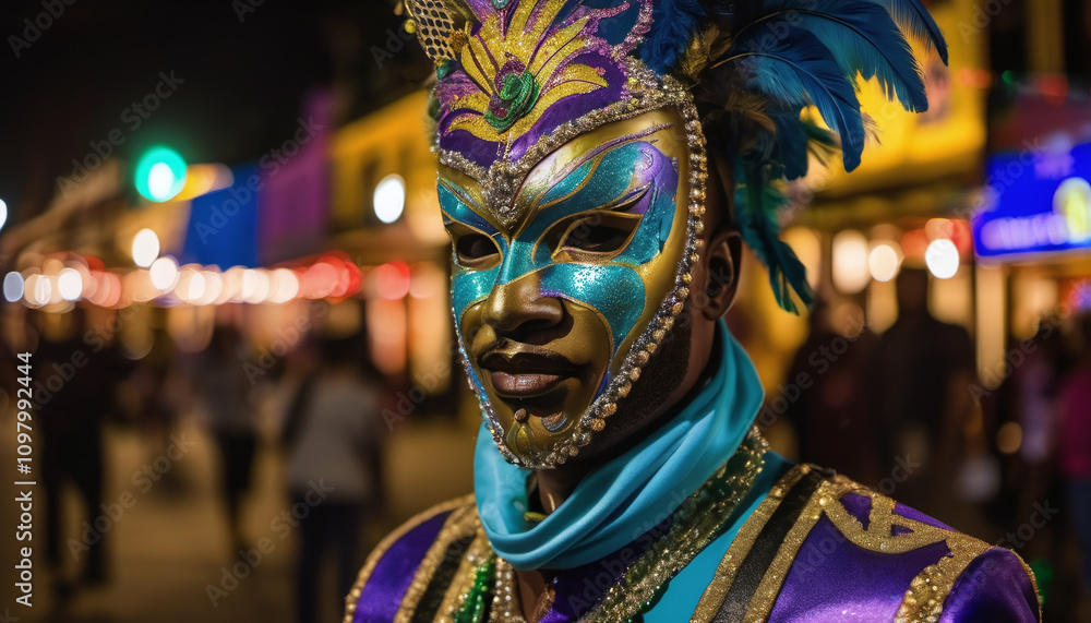 Fototapeta premium Carnival Street Performer with Painted Mask