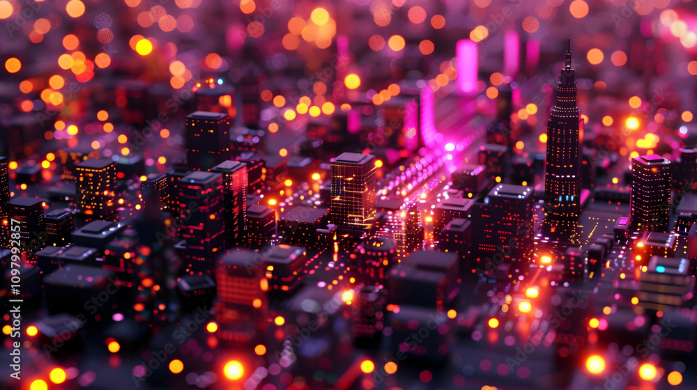 Fototapeta premium Cyberpunk Cityscape 3D Illustration