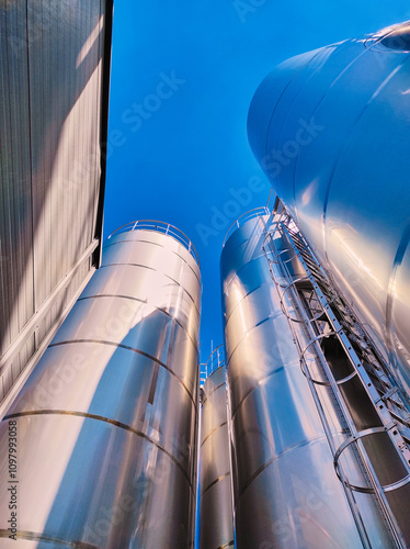 Energy production powerhouse exterior, manufacturing concept. Vertical frame