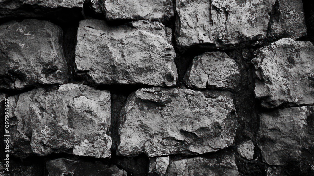 Fototapeta premium A Monochrome Study of a Rustic Stone Wall