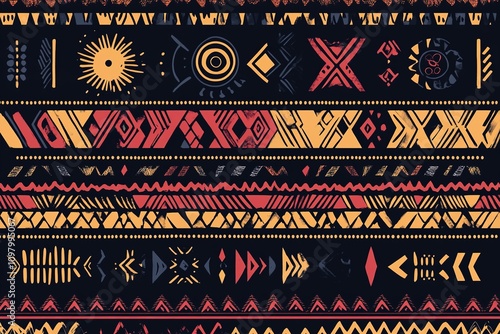 Colorful ethnic pattern with traditional motifs on dark backgrou photo