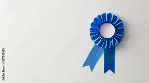 A blue ribbon with a white background