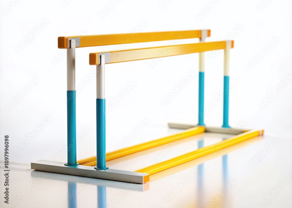 Tilt-Shift Photography of a 3D Rendered Hurdle Isolated on White Background, Perfect for Sports, Fitness, and Athletic Themes in Promotional Content and Advertising Tilt-Shift Photography of a 3D Rendered Hurdle Isolated on White Background, Perfect for Sports, Fitness, and Athletic Themes in Promotional Content and Advertising