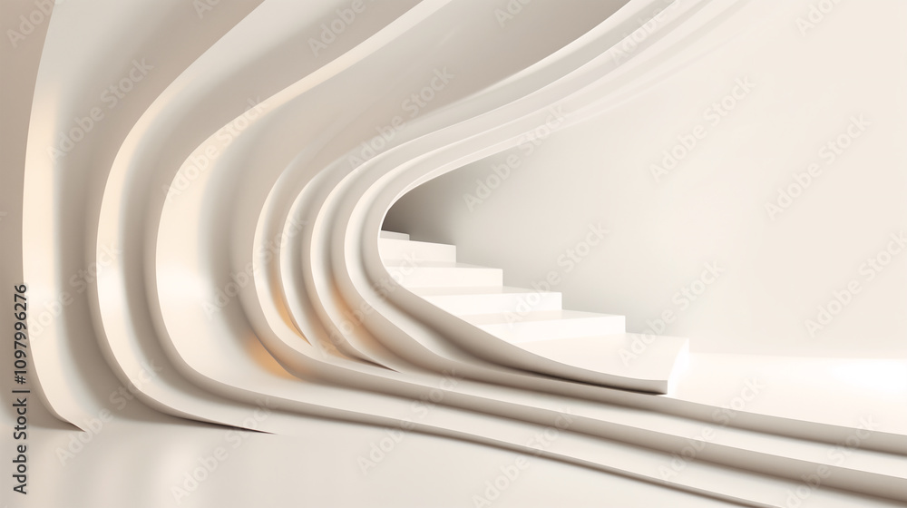 Fototapeta premium 3d white smooth wavy background, in creamy white color with warm golden light, creating a serene and flowing appearance 