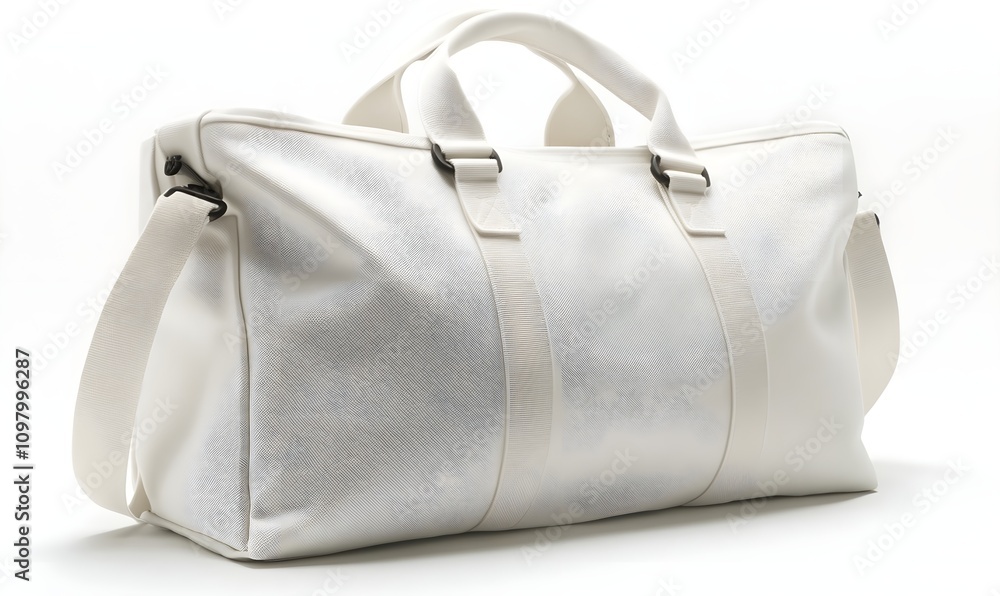 Naklejka premium A white canvas bag with a white handle on a white background
