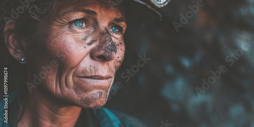 miner worker female at the mine close-up portrait Generative AI