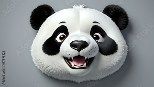 3D illustration of a cute panda head with round expressive eyes and a friendly smile