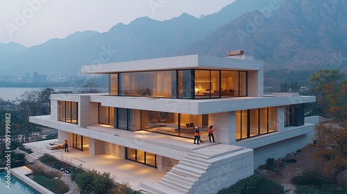 Modern Hillside Mansion Under Construction