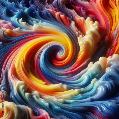 A captivating abstract design featuring a colorful swirl of vibrant, flowing waves. The dynamic motion of the swirling lines creates an energetic and eye-catching visual, perfect for creative projects