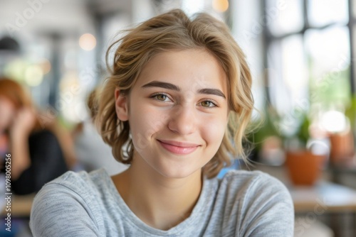 Smiling Young Woman with Blonde Hair in Casual Setting Free Download Smiling Young Woman with Blonde Hair in Casual Setting - GFXLoad