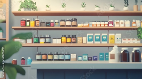 The pharmacy's shelves are fully stocked with an assortment of products to promote health and wellness.