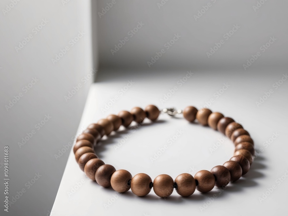 Elegant wooden bead necklace on a white isolate background. Elegant wooden bead necklace on a white isolate background.