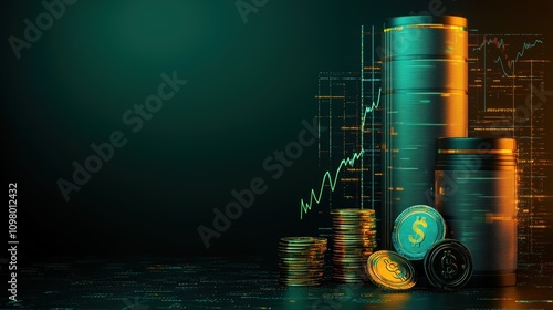 Abstract representation of business growth with bold 3D vector elements and towering bar graphs demonstrating financial success and investment potential photo