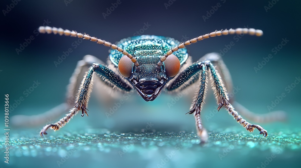 Fototapeta premium A close up of a beetle on a green surface