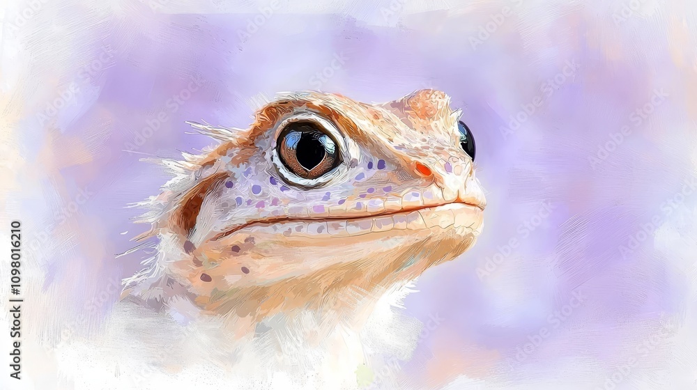 A close up of a lizard's face on a purple background A close up of a lizard's face on a purple background