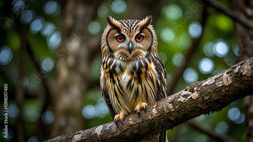 Brown Fish Owl Perched on Branch photo