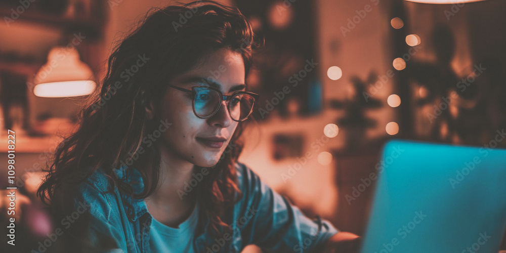 girl works at the computer remotely Generative AI girl works at the computer remotely Generative AI