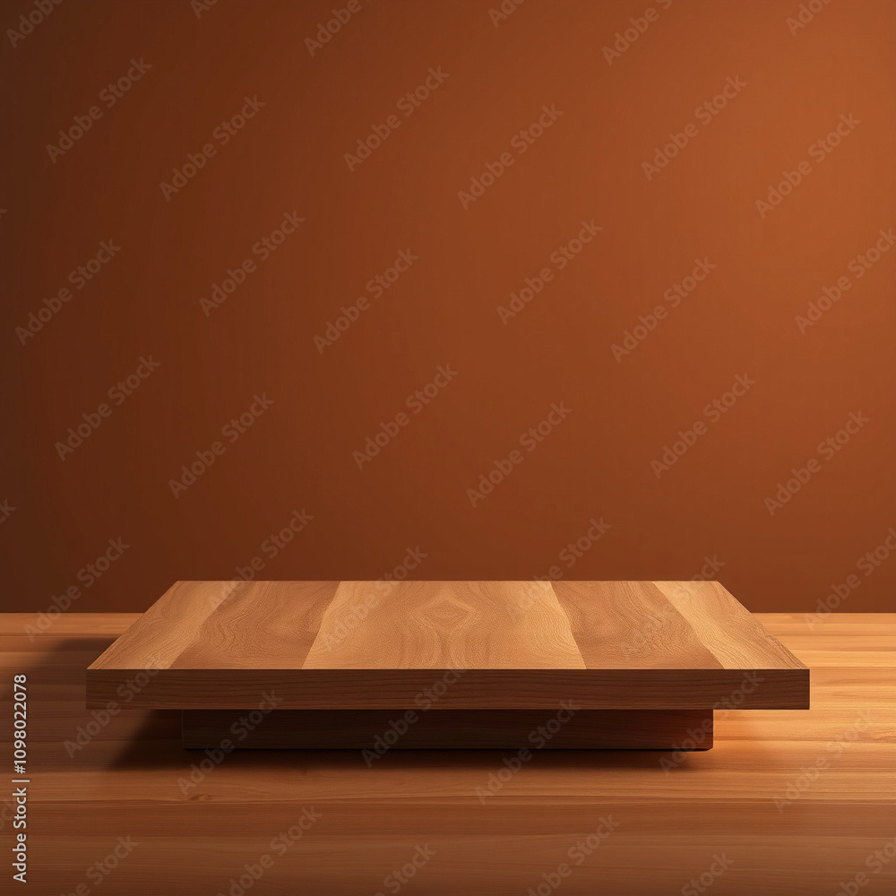 Modern retro design featuring wooden table top on gradient brown backdrop, wooden, backdrop Modern retro design featuring wooden table top on gradient brown backdrop, wooden, backdrop