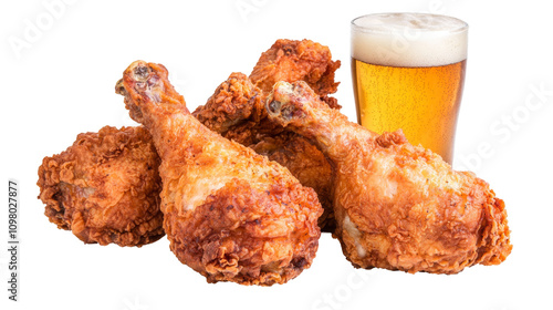 Crispy fried chicken with beer glass kitchen food photography indoor comfort food