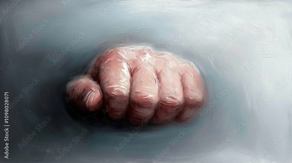 Obraz premium A painting of a fist on a gray background