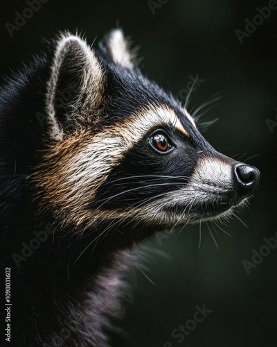 Mystic portrait of Cozumel Raccoon , copy space on right side, Headshot, Close-up View, isolated on white background photo