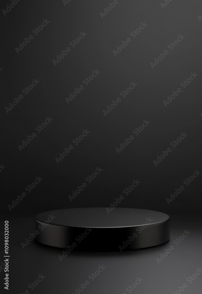 Black studio room and product showcase background. Sleek black podium against a dark backdrop, ideal for showcasing products
Black studio room and product showcase background. Sleek black podium against a dark backdrop, ideal for showcasing products
