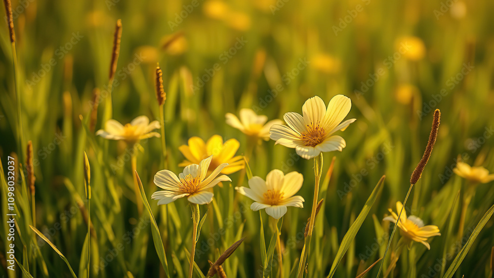 Obraz premium Vibrant crepis biennis blossoms in a picturesque meadow setting, environment, green grass, natural world, outdoor