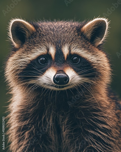 Mystic portrait of Common Raccoon, copy space on right side, Headshot, Close-up View, isolated on white background photo