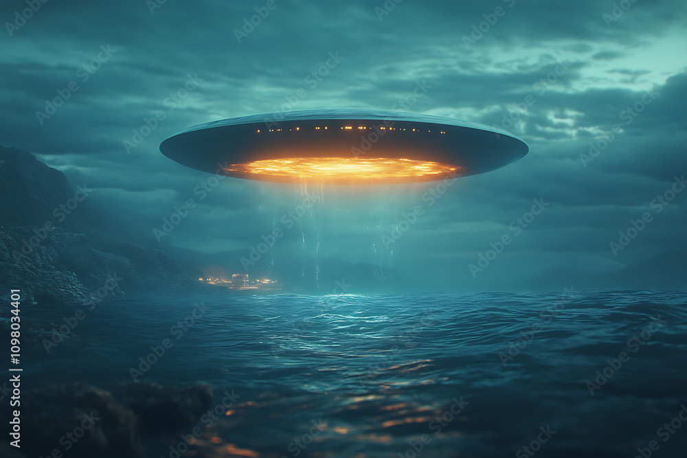 A glowing UFO descends into a bioluminescent underwater environment, with faint outlines of a hidden underwater facility in the distance, blending mystery and futuristic sci-fi.
A glowing UFO descends into a bioluminescent underwater environment, with faint outlines of a hidden underwater facility in the distance, blending mystery and futuristic sci-fi.