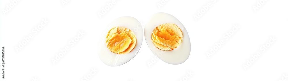 Two halves of a hard-boiled egg isolated on white background. Two halves of a hard-boiled egg isolated on white background.