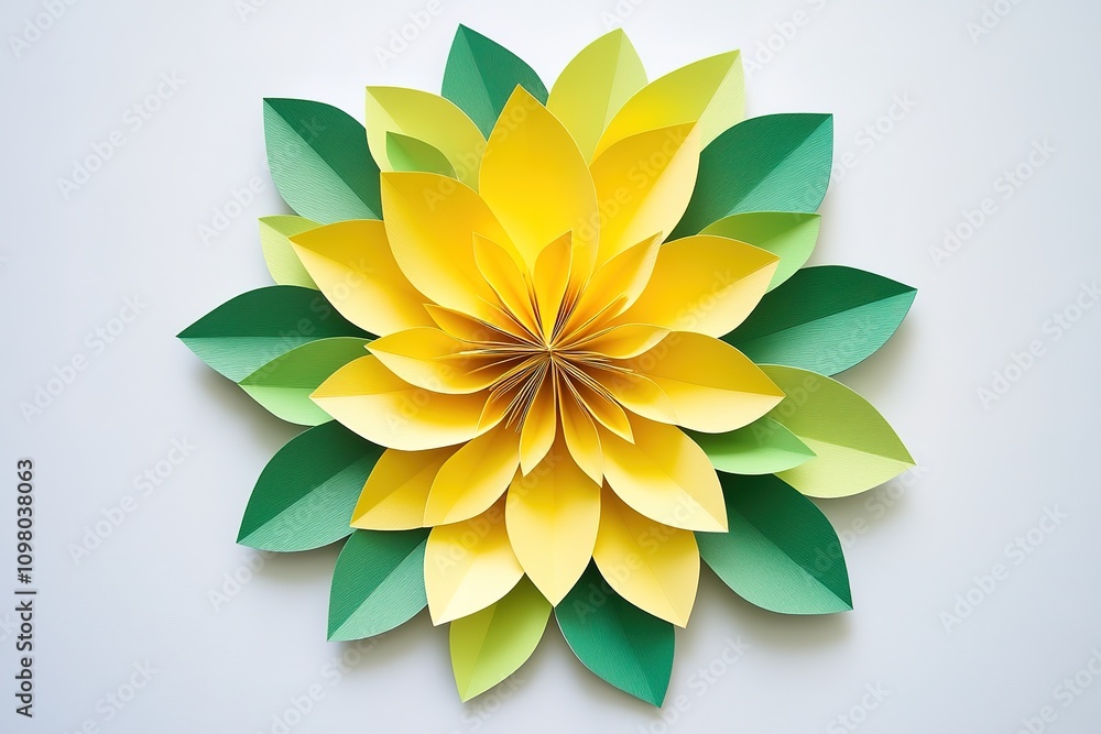 Fototapeta premium The colors of the paper. White background. Tropics. Paper flowers and leaves. Palma. 