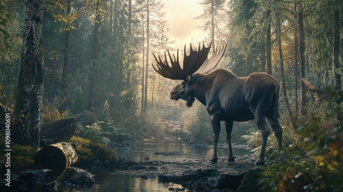 Majestic moose in autumn forest. photo