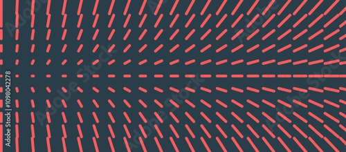 Visually Striking Minimalistic Abstract Design Features Gradient Transition of Red Particles, Creating Wave Effect. Pattern Conveys Sense of Movement and Depth Embodying Modern Experimental Technology