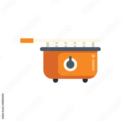 Electric deep fryer with its frying basket lowering food into hot oil, a staple appliance for delicious fried food