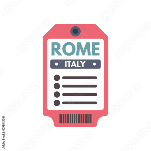 Colorful luggage tag with the text rome italy is ready for a tourist on an adventure