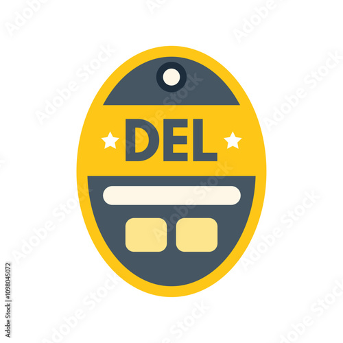 Yellow and blue delete key computer tag icon showing data erasure, removal, and deletion of files