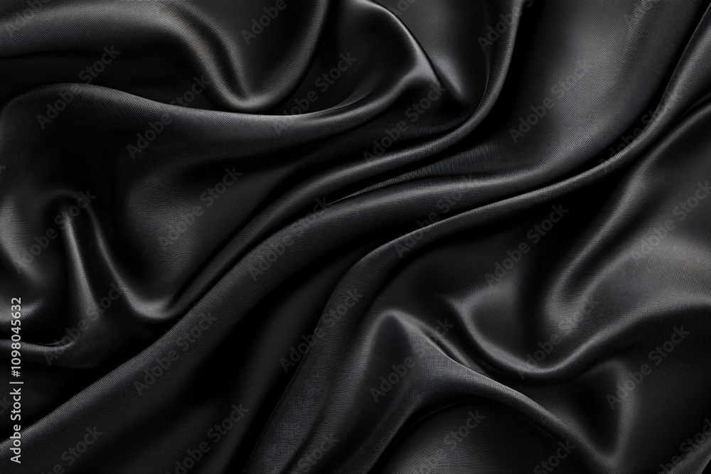 Fototapeta premium Shiny smooth luxury black satin and silk fabric. Template design for backgrounds, backdrops and wallpapers with space for text. Funeral and dramatic style