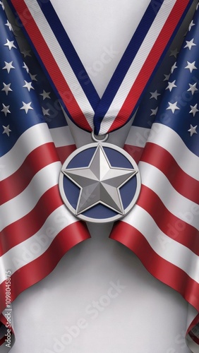 3D Render of a Patriotic Medal with American Flag Design for Veterans Day and Independence Day Celebration photo