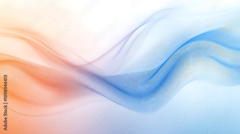 Fototapeta premium Abstract waves of orange and blue create a soothing, fluid background.